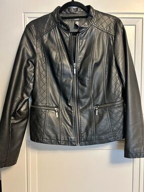 Alfani Black Faux Leather Quilted-Panel Jacket